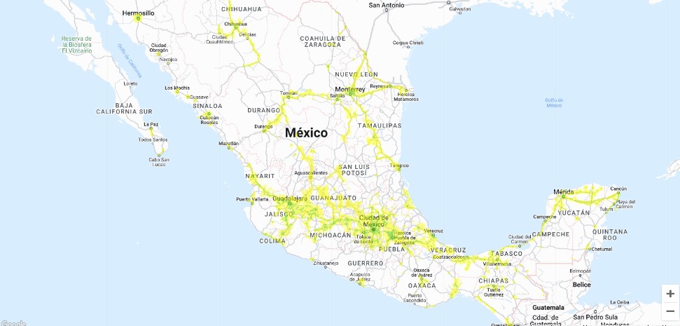 Mapa de cobertura de Movistar Mexico
